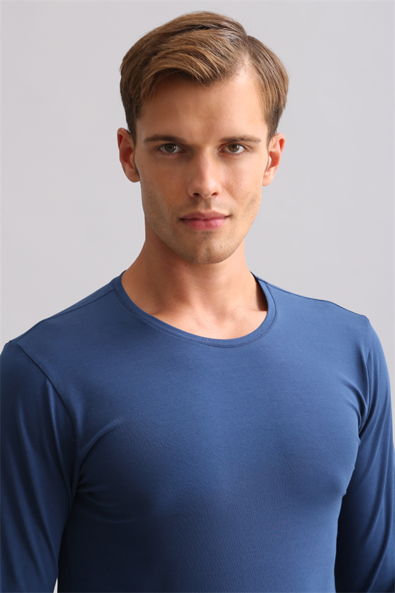 BAMBU HERCULES Slim Fit Bisiklet Yaka Uzun Kollu Erkek Fanila Gece Mavisi