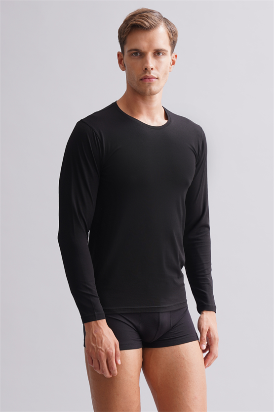 BAMBU HERCULES Slim Fit Bisiklet Yaka Uzun Kollu Erkek Fanila Siyah