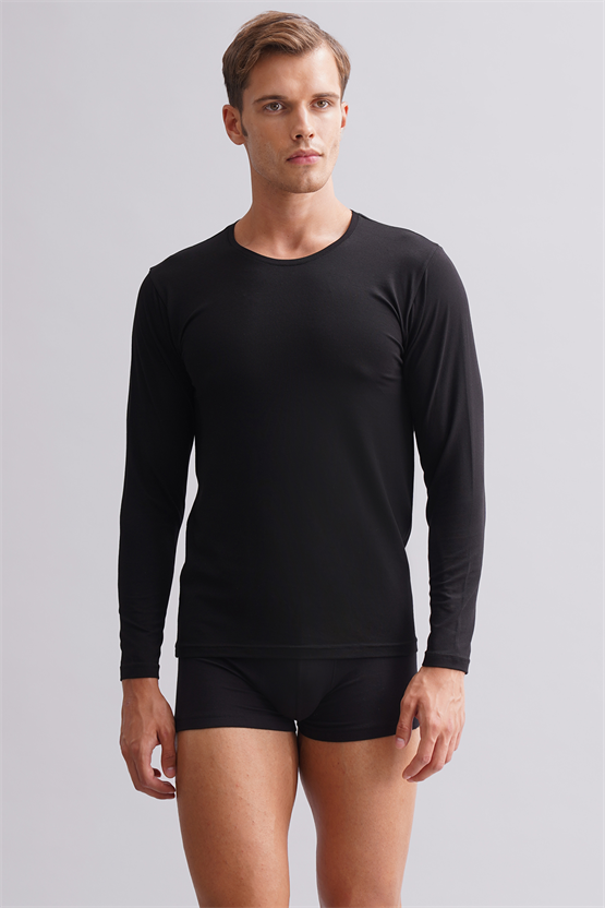 BAMBU HERCULES Slim Fit Bisiklet Yaka Uzun Kollu Erkek Fanila Siyah