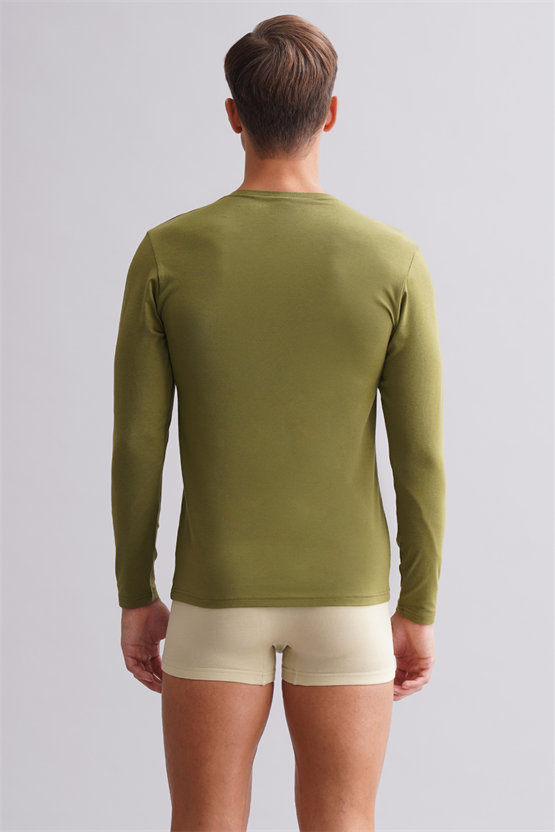 BAMBU HERCULES Slim Fit Bisiklet Yaka Uzun Kollu Erkek Fanila Haki