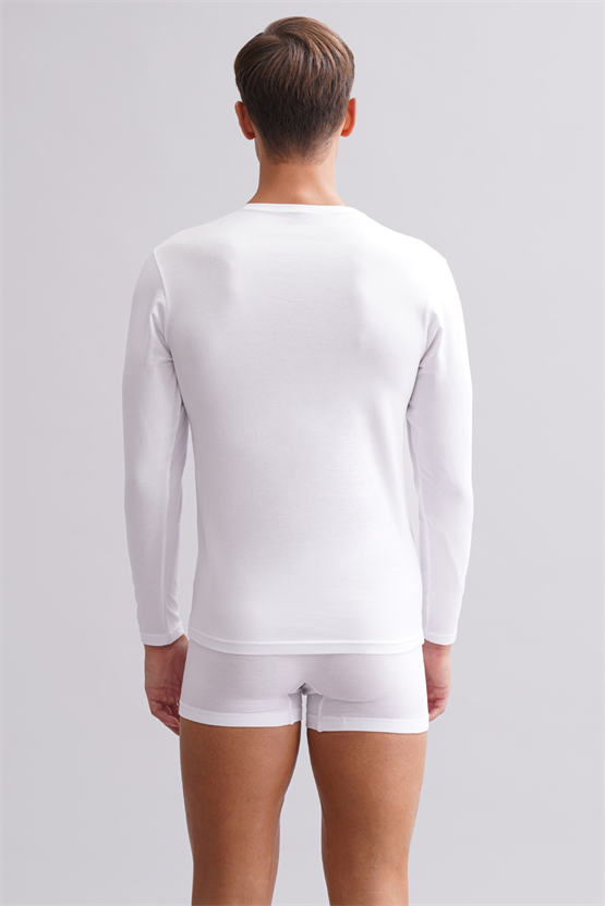 BAMBU HERCULES Slim Fit Bisiklet Yaka Uzun Kollu Erkek Fanila Beyaz