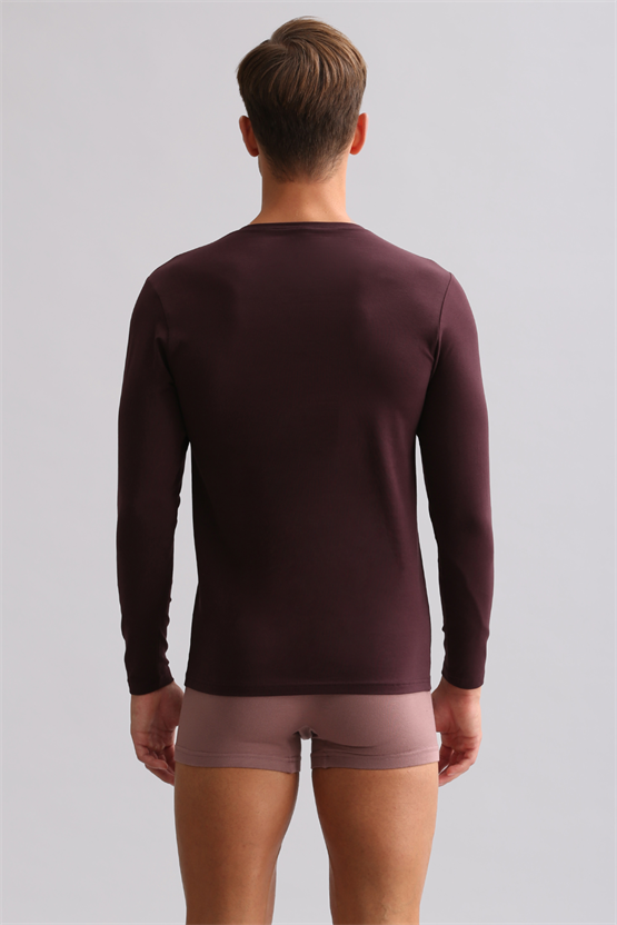 BAMBU HERCULES Slim Fit Bisiklet Yaka Uzun Kollu Erkek Fanila Mor