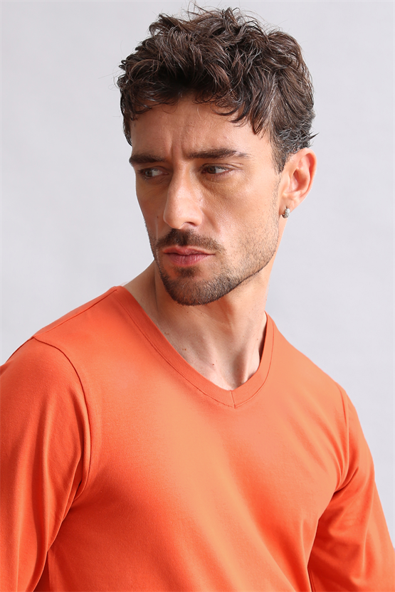 BAMBU HERCULES Slim Fit V Yaka Uzun Kollu Erkek  Fanila Pas Kırmızı