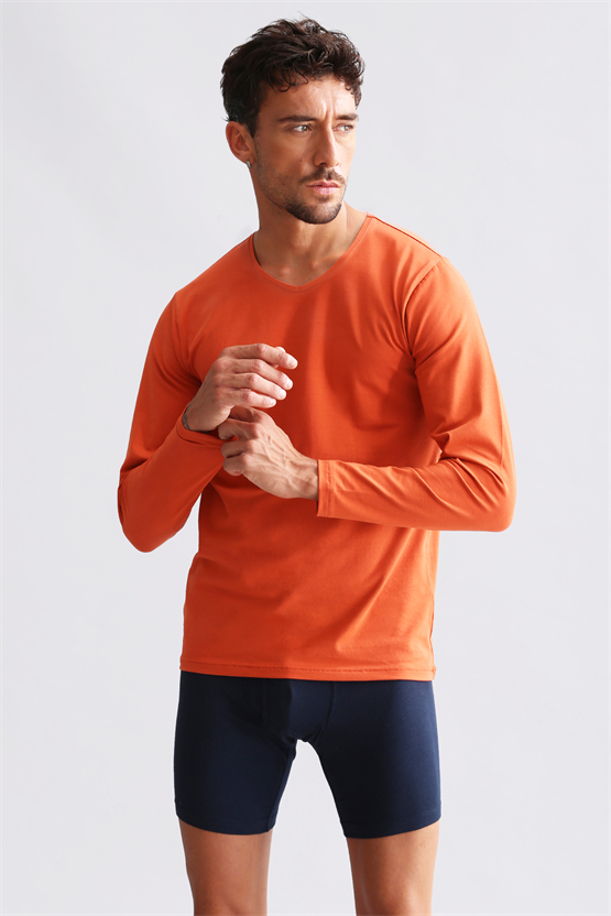 BAMBU HERCULES Slim Fit V Yaka Uzun Kollu Erkek  Fanila Pas Kırmızı