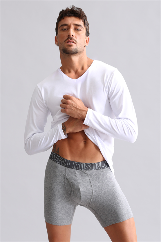BAMBU HERCULES Slim Fit V Yaka Uzun Kollu Erkek  Fanila Beyaz