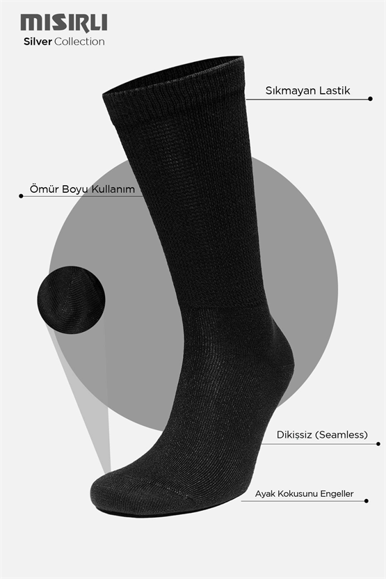 Mısırlı Erkek %10 GÜMÜŞ Madeni İçerikli Tekli Soket Çorap Siyah