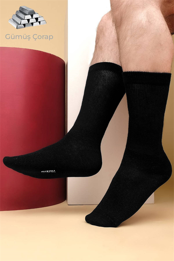 Mısırlı Erkek %10 GÜMÜŞ Madeni İçerikli Tekli Soket Çorap Siyah