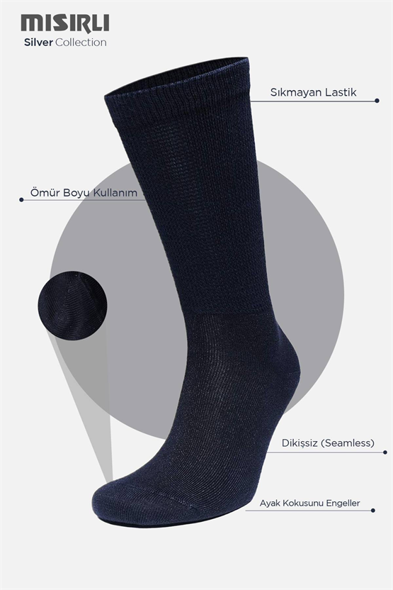 Mısırlı Erkek %10 GÜMÜŞ Madeni İçerikli Tekli Soket Çorap Lacivert