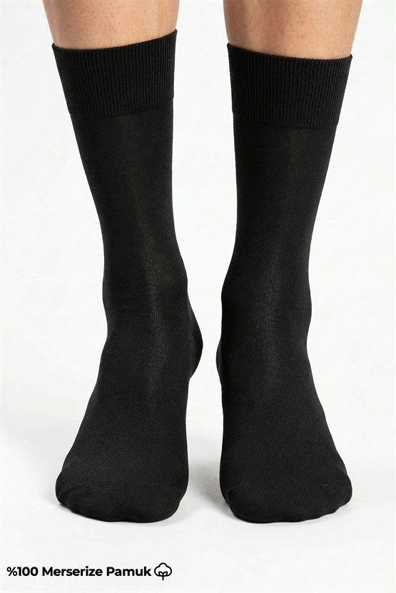 Erkek %100 Merserize 6 Çift Düz Süper İnce Soket Çorap Siyah