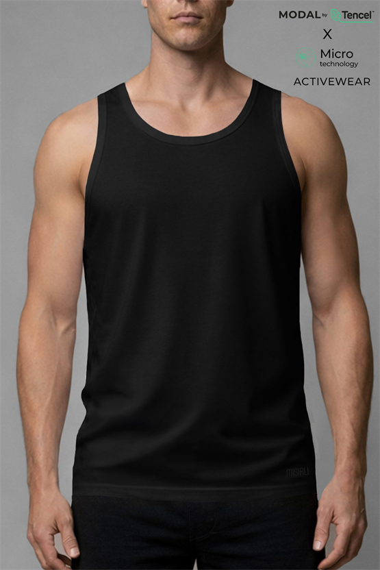 Erkek Activewear Angelino Modal by Tencel Sporcu Atlet Siyah
