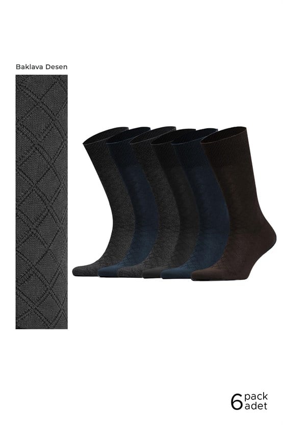 Erkek Bambu 6 Çift Baklava Desenli Süper İnce  Soket Çorap Çok Renkli