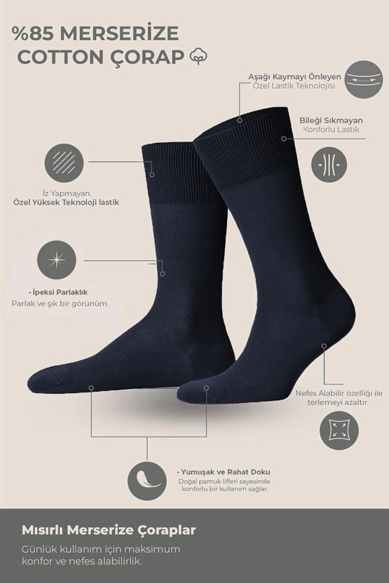 Erkek Merserize Tekli Soket Çorap Lacivert