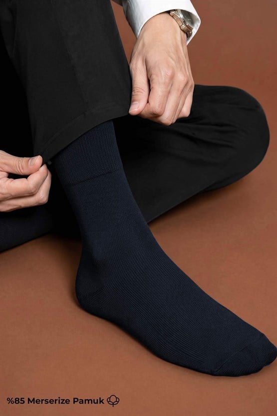 Erkek Merserize Tekli Soket Çorap Lacivert