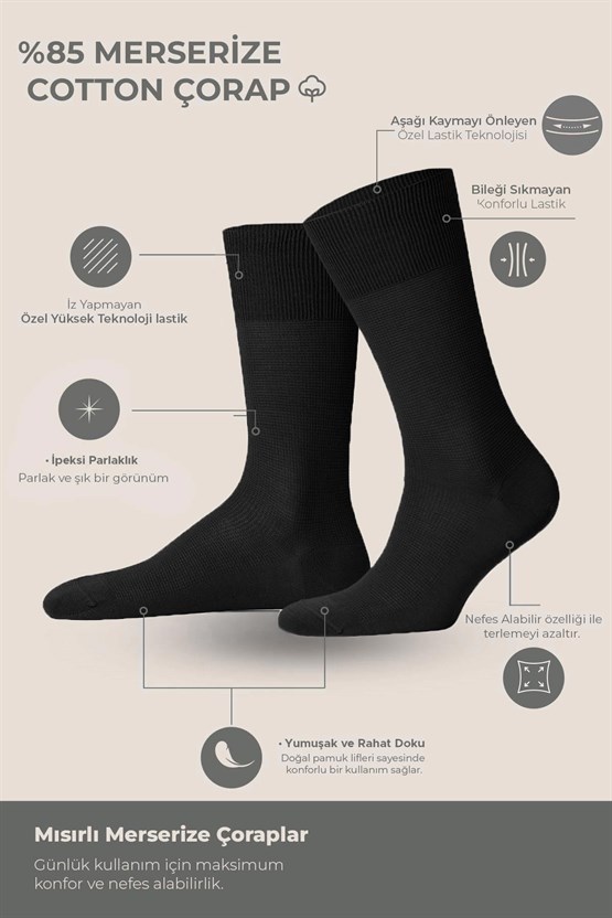Erkek Merserize Tekli Soket Çorap Siyah