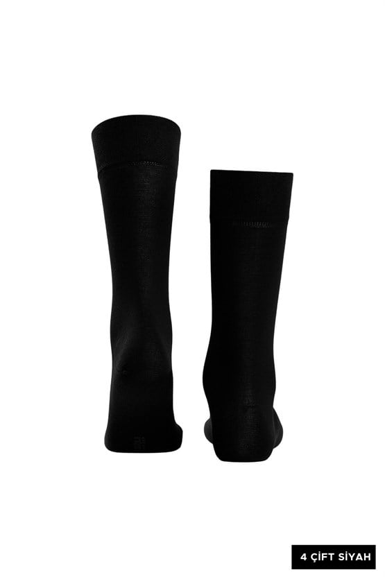 Erkek Dört Mevsim Organik Dörtlü Soket Çorap Siyah