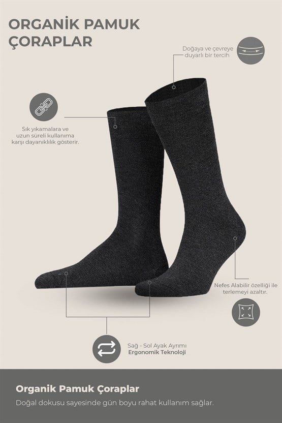 Erkek Dört Mevsim Organik Dörtlü Soket Çorap Antrasit