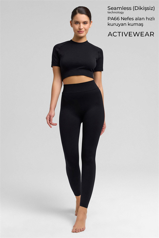 Kadın Annetta Seamless Kısa Kol Tişört Siyah