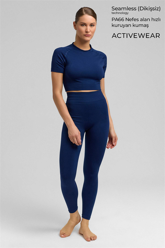 Kadın Annetta Seamless Kısa Kol Tişört Lacivert