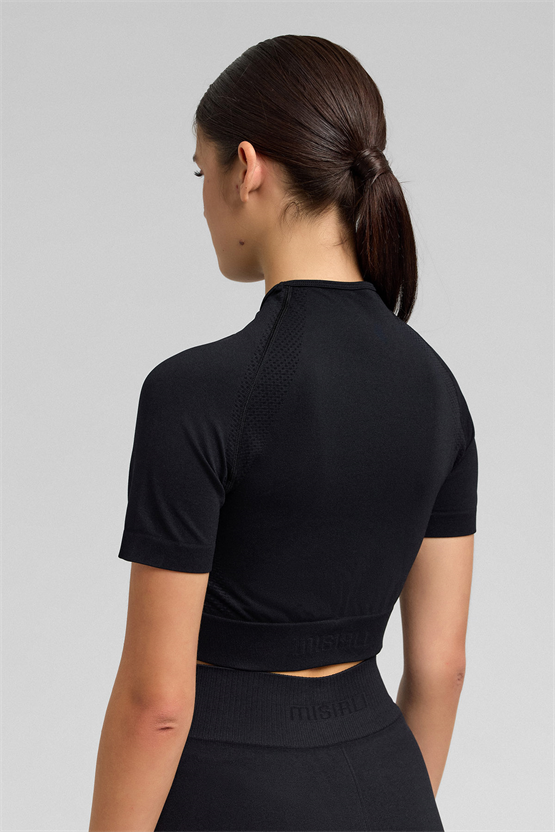 Kadın Annetta Seamless Kısa Kol Tişört Siyah