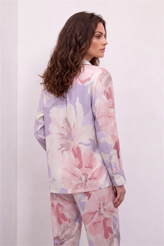 Kadın Bambu Desenli Pijama İkili Takım Lila