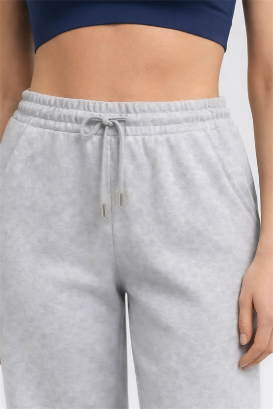 Kadın Düz Paça Pantolon Gri Melanj