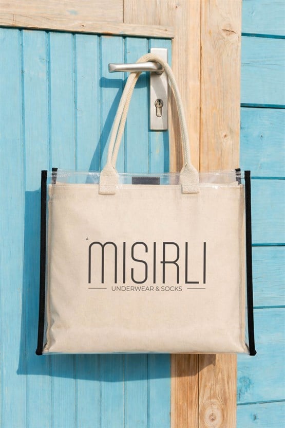 Kadın Kanvas PVS Plaj Çanta Ekru