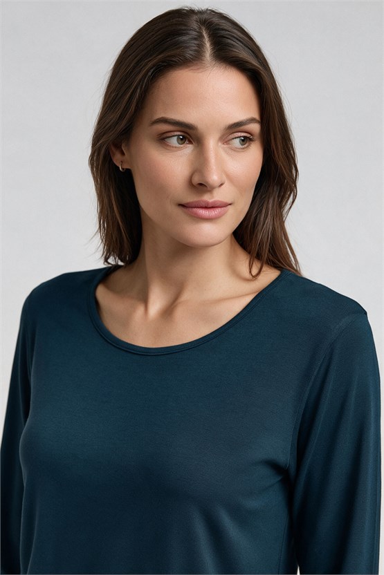 Kadın Örme T-shirt Geniş Paça Pantolon İkili Takım Antrasit