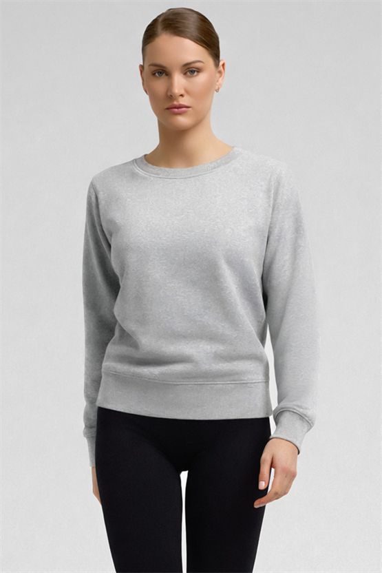 Kadın Orta Sweatshirt Gri Melanj