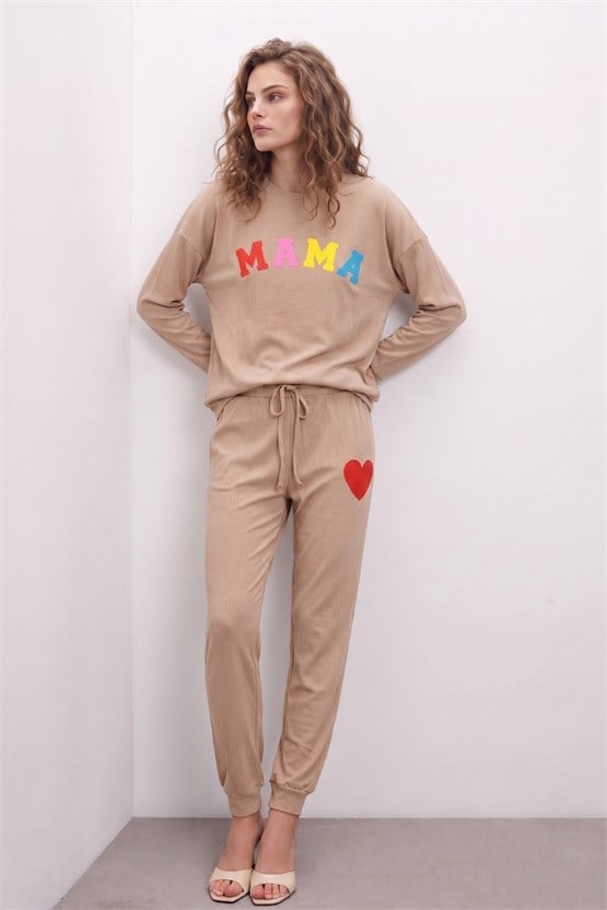 Kadın  Pamuk Pijama Takım Bej