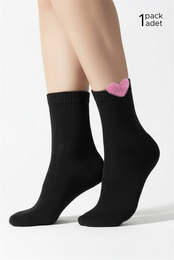 Kadın Pamuklu Kalpli 4 Çift Kısa Konç Çorap Siyah