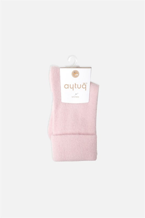 Kadın Soft Peluş Termal Tekli Soket Çorap Açık Pembe