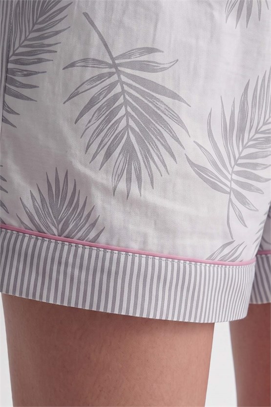 Kadın Viskon Kısa Kol Cep Detaylı Sort Pijama Takım Gri