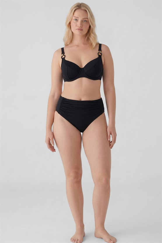 Mısırlı Aksesuarlı Balenli Büyük Beden Bikini Takım Siyah