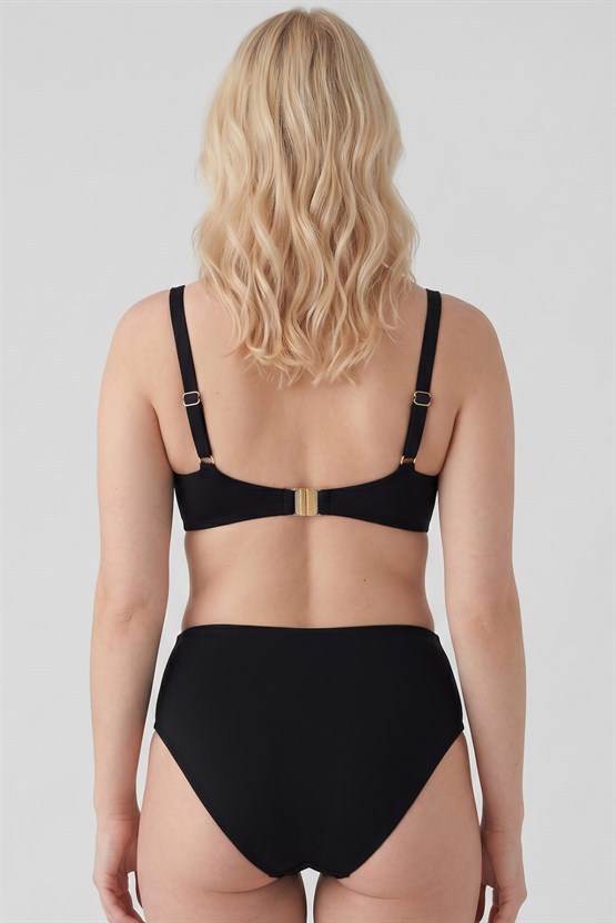 Mısırlı Aksesuarlı Balenli Büyük Beden Bikini Takım Siyah