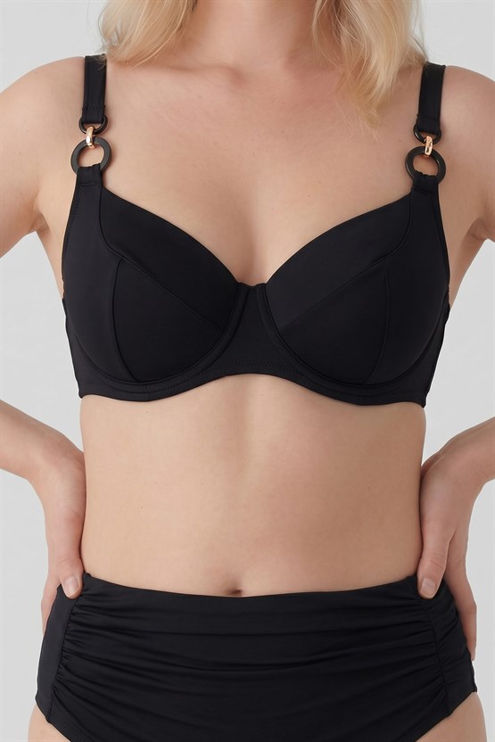 Mısırlı Aksesuarlı Balenli Büyük Beden Bikini Takım Siyah