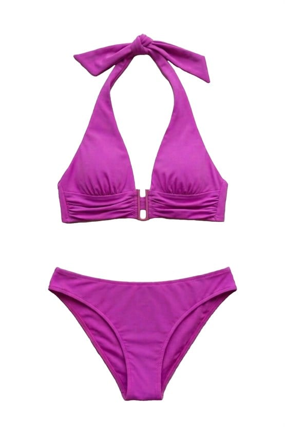 Mısırlı Aksesuarlı Uzun Üçgen Bikini Takım Fuşya