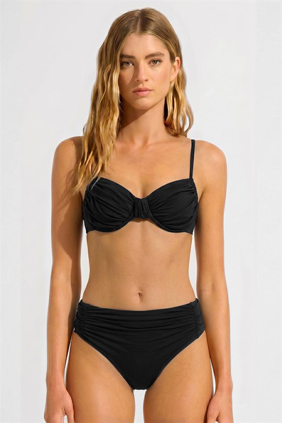 Mısırlı Balenli Yanları Sürgülü Bikini Takım Siyah