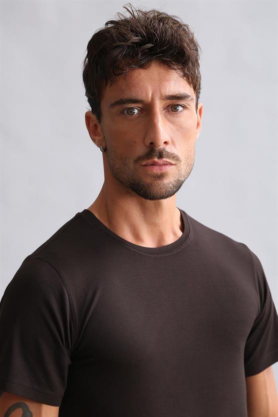 Mısırlı BAMBU HERCULES Slim Fit Bisiklet Yaka Fanila / T-Shirt Kahverengi