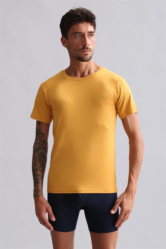 Mısırlı BAMBU HERCULES Slim Fit Bisiklet Yaka Fanila / T-Shirt Hardal