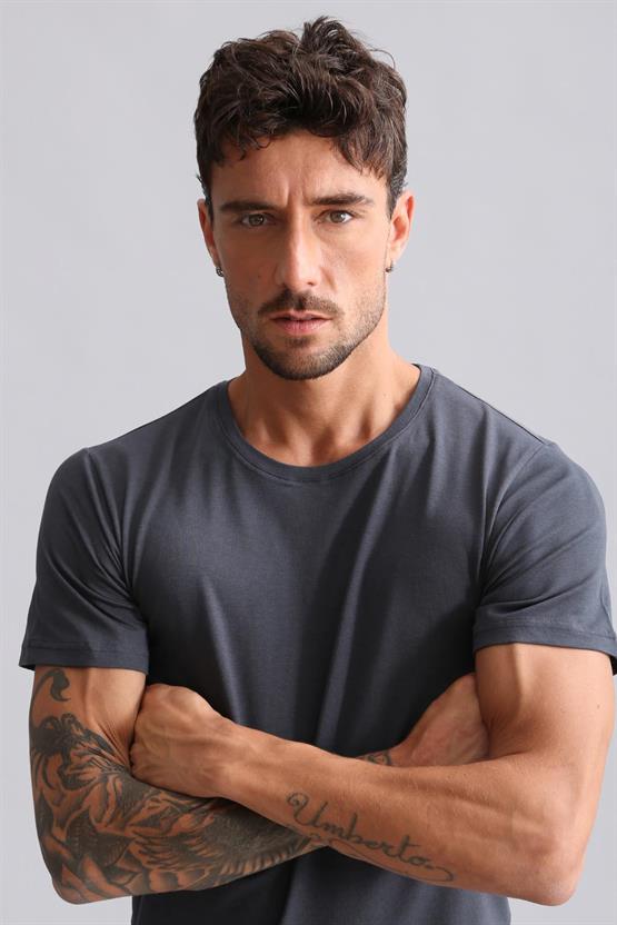 Mısırlı BAMBU HERCULES Slim Fit Bisiklet Yaka Fanila / T-Shirt Antrasit