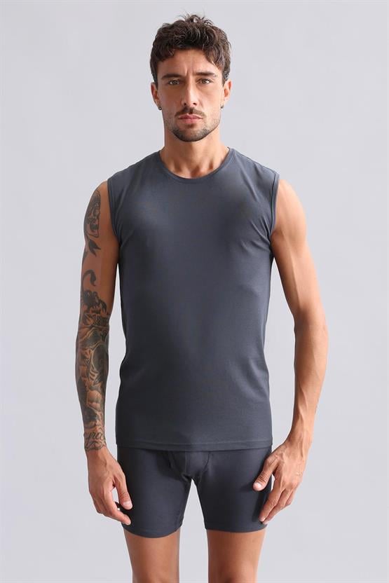 Mısırlı BAMBU HERCULES Slim Fit Bisiklet Yaka Sporcu Atlet / T-Shirt Antrasit