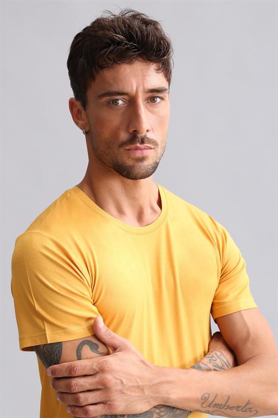 Mısırlı BAMBU HERCULES Slim Fit Bisiklet Yaka Fanila / T-Shirt Hardal
