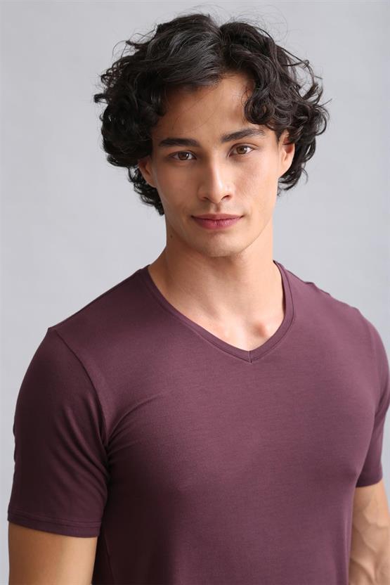 Mısırlı BAMBU HERCULES Slim Fit V Yaka Fanila / T-Shirt Mor