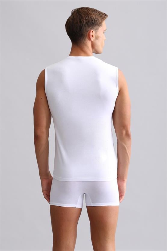 Mısırlı BAMBU HERCULES Slim Fit V Yaka Sporcu Atlet / T-Shirt Beyaz