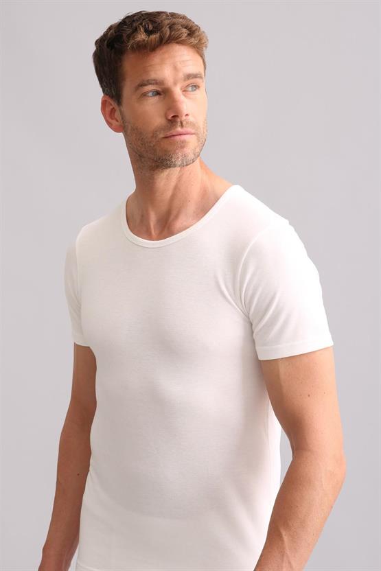 Mısırlı BAMBU TERMAL Bisiklet Yaka Fanila / T-Shirt Ekru