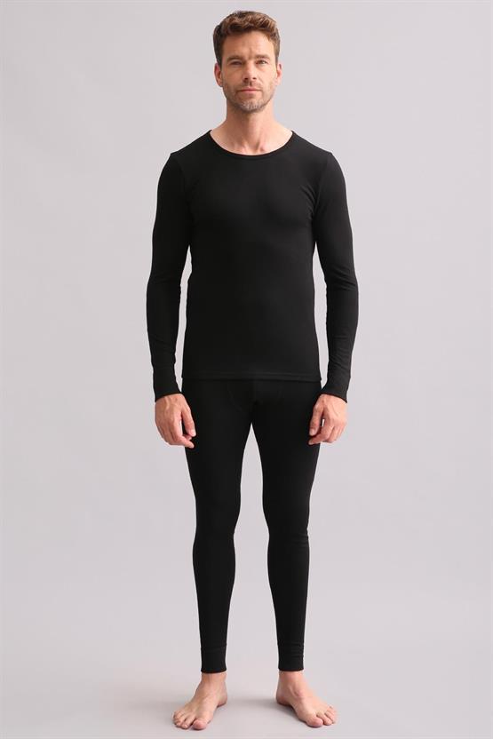 Mısırlı BAMBU TERMAL Bisiklet Yaka Uzun Kollu Fanila / Sweatshirt Siyah