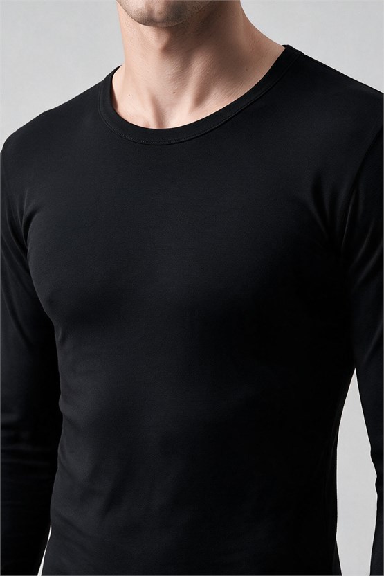 Mısırlı BAMBU TERMAL Bisiklet Yaka Uzun Kollu Fanila / Sweatshirt Siyah