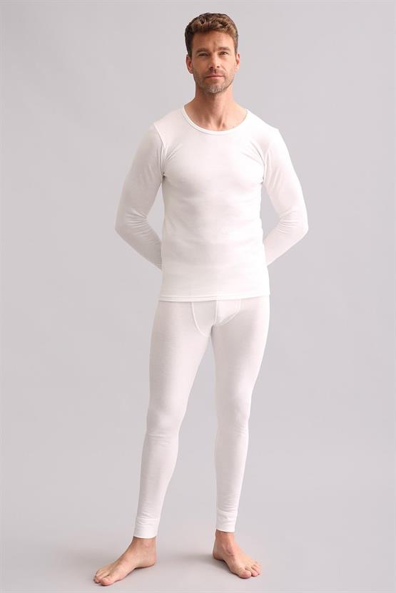 Mısırlı BAMBU TERMAL Bisiklet Yaka Uzun Kollu Fanila / Sweatshirt Ekru