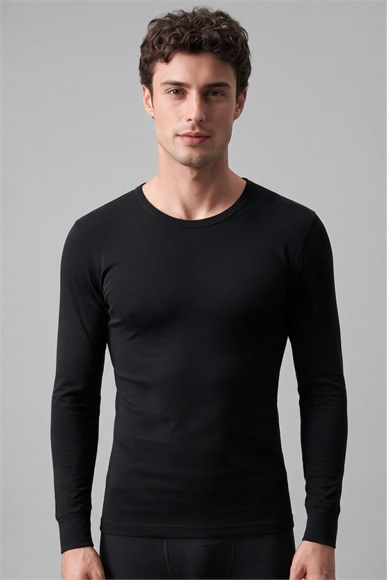 Mısırlı BAMBU TERMAL Bisiklet Yaka Uzun Kollu Fanila / Sweatshirt Siyah