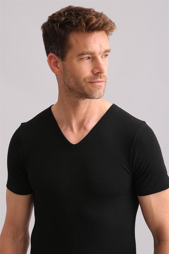 Mısırlı BAMBU TERMAL V Yaka Fanila / T-Shirt Siyah